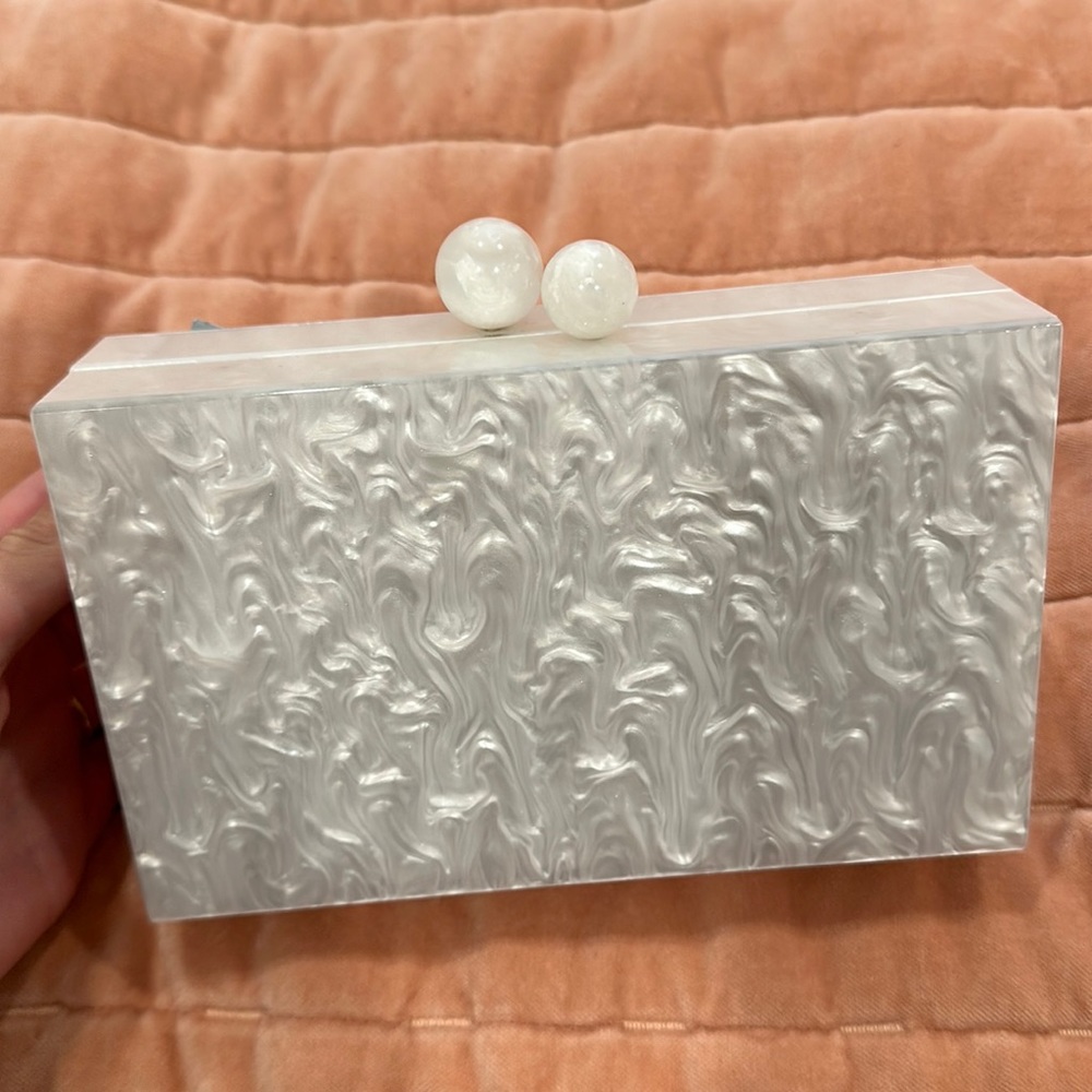 Antonio Melani white/pearl clutch- comes with gold chain to make crossbody